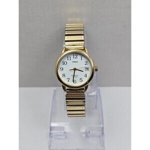 Womens Timex Easy Reader Gold Tone 25mm Date Watch Indiglo Dainty New Battery